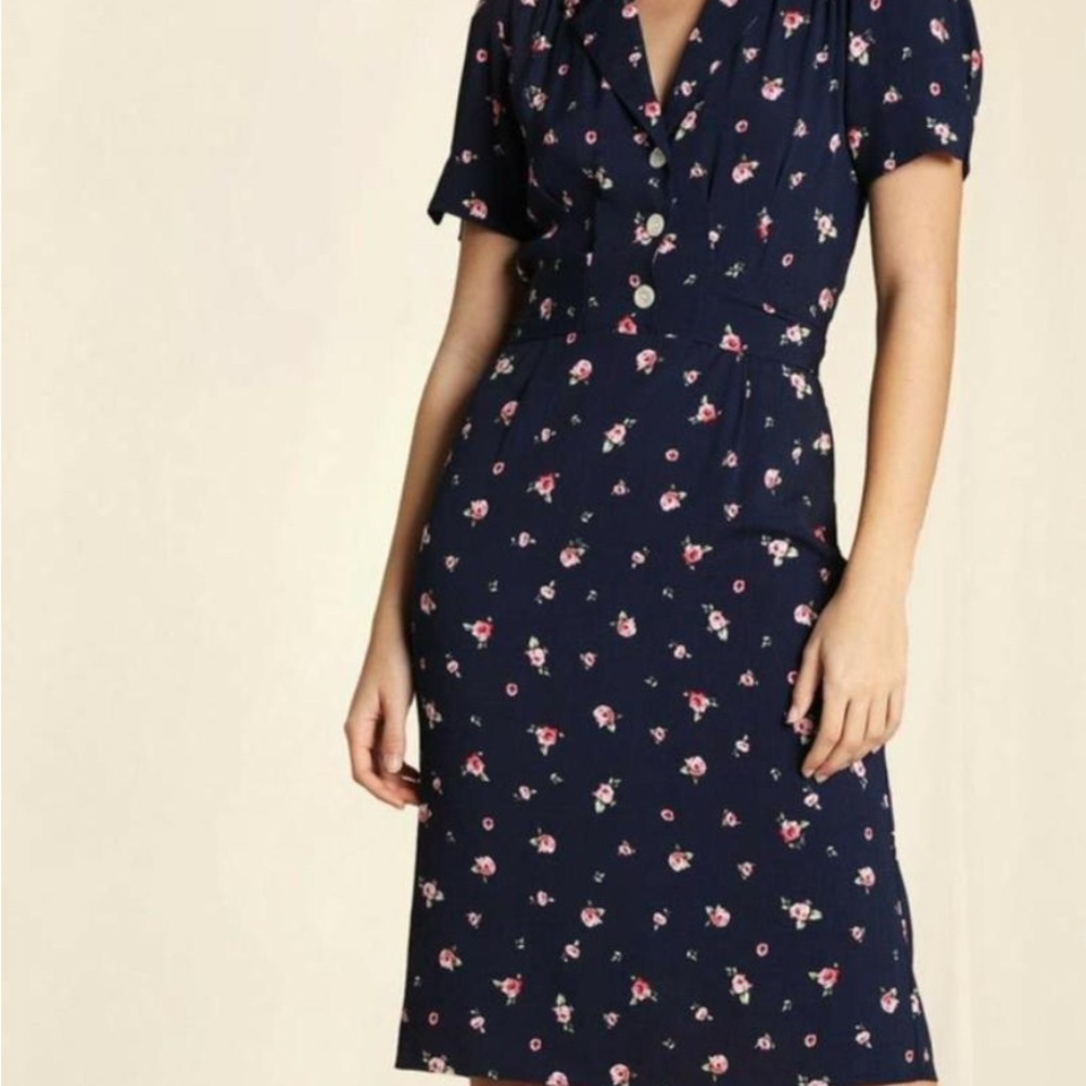 NWT Rouje Anais Navy Floral Midi Dress 36